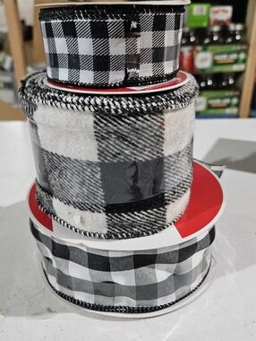 3 Rolls of Black and White Buffalo Check Buffalo plaid ribbon